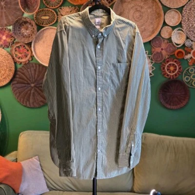 JCPenney JCP Men’s XL Green Striped Long Sleeve Cotton Casual Shirt - Image 1 of 4