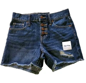 Old Navy High Rise Denim Shorts Girls Sz 6 Adjustable Waist Cotton Snap Fly NEW  - Picture 1 of 13