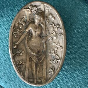 1920s Naughty Lady Brass Tray Cigar Ashtray Card Tip Coin Trinket Jewelry