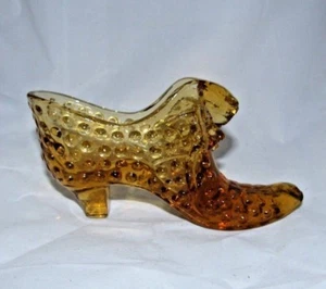 VINTAGE FENTON HOBNAIL AMBER GLASS COLONIAL SHOE WITH CAT HEAD FIGURINE - Picture 1 of 6