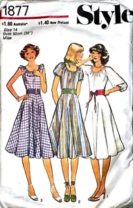 Vintage 1977 Style 1877 Misses’ Peasant Dress Sewing Pattern - Size 14 - Picture 1 of 2