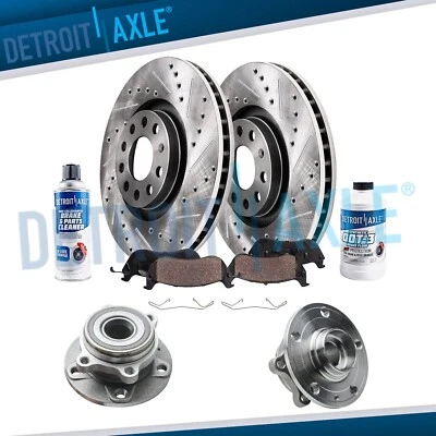 Передние сверленные роторы тормозные колодки + ступицы колес для Audi Q3 Quattro Passat Tiguan - Изображение 1 из 4