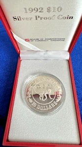 Singapore 1992 $10 Silver Year of the Monkey KM-92a 30K Mintage Free Shipping - Picture 1 of 8