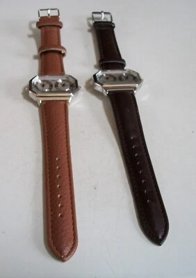 Women's leather band 2 time zone dual time fashion traveling casual watch - Image 1 of 4