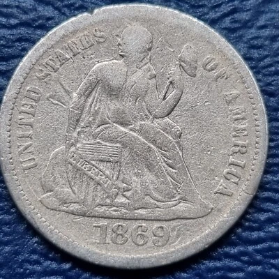1869 S Seated Liberty Dime 10c Better Grade VF #72286 - Image 1 of 2