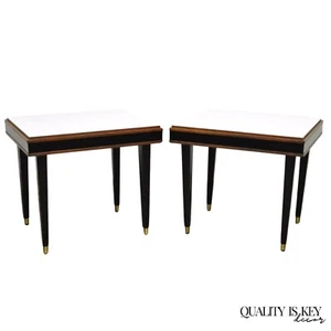 Vintage Mid Century Modern Black & White Rectangular Laminate End Tables - Pair - Picture 1 of 11