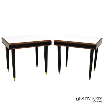 Mesas auxiliares laminadas rectangulares modernas vintage de mediados de siglo en blanco y negro - Par Foto 1 de 4