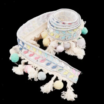 0,91 Meter Pomponborte Bommelborte Fransenbänder Pompons Band Bunte Regenbogen - Bild 1 von 4