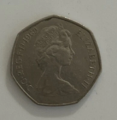 1969 Elizabeth II 50 PENCE UK coin...vintage RARE - Image 1 of 2
