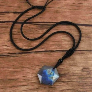Natural Labradorite Stone Hexagon Pendant Moonstone Crystal Charm Necklace - Picture 1 of 3