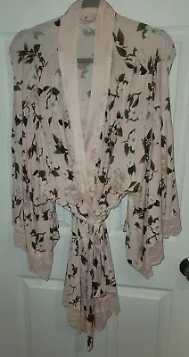 VICTORIAS SECRET PINK FLORAL PRINT SATIN & LACE TRIM KIMONO ROBE SIZE XL/XXL - Image 1 of 4