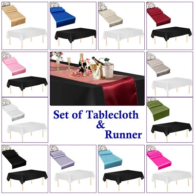 Wedding Party Décor Polyester Satin Table Runner and Plastic Table Cover Cloth - Image 1 of 4