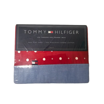 Sábana plana Tommy Hilfiger vintage 2001 tamaño completo lunares rojos y blancos 100 % algodón Foto 1 de 4