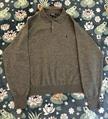 Suéter Polo Ralph Lauren Vintage Para Hombre Talla 2XL 100% Lana de Cordero Cuello Gris Foto 1 de 4