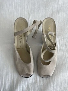 Vintage Prada Beige Suede Pump Heels, 38.5 (US 8) - Picture 1 of 9