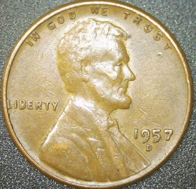 1957 P Lincoln Wheat Cent,"Filled B" Die Chip error - Image 1 of 4