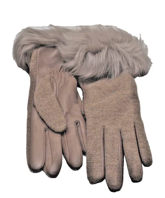 UGG Australia Leather Palm Knit Touch Gloves Stormy Grey Multi Size Small New! - Image 1 of 4