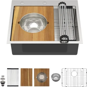 TALLLOR - 25" Workstation Sink/16 Gauge Stainless Steel Drop In Kitchen Sink - Picture 1 of 9
