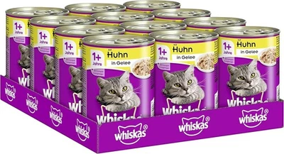 Whiskas Katzenfutter Nassfutter Adult 1+ mit Huhn in Gelee, 12 Dosen (12 x 400g) - Bild 1 von 2