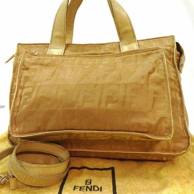 Fendi FF Bolso de Mano 2 Vías Cuero Nylon Vintage Amarillo Accesorio de Moda Foto 1 de 4