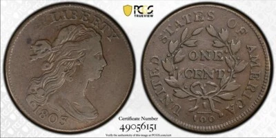 1803 Draped Bust Large Cent Small Date Small Fraction S-248 R4 PCGS VF20 Pop 1/8 - Image 1 of 4