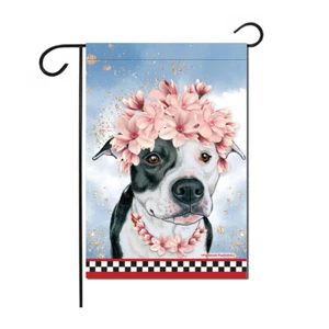 Pit Bull Black and White Pit Bull Floral Garden Flag Double Sided 12 x 17 in. - Picture 1 of 1