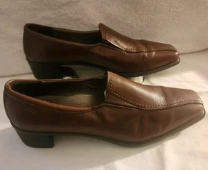 Ecco Women’s Brown Leather Slip-on Loafer Shoes Block Wedge Heels Size 40/ US 9 - Picture 1 of 5