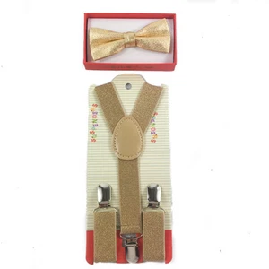 Toddler Kids Boys Child Suspender Bow Tie - metallic Gold Great for picture - Picture 1 of 6