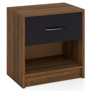 Bedside Table Nightstand with Drawer and Open Storage Shelf-Brown - Color: Brown - Picture 1 of 1