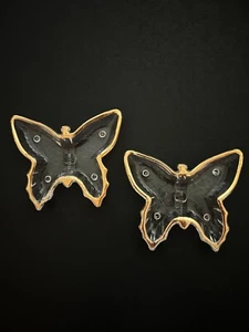 Vintage Jeannette Clear Glass 22k Gold Trim Butterfly Candy/Nut Dish Set - Picture 1 of 10