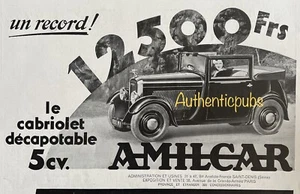 WERBUNG AMILCAR AUTO LE CABRIOLET CABRIO 5 PS 12500Frs DE 1933 AD PUB - Bild 1 von 1
