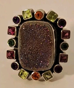 NB NICKY BUTLER Sterling Silver Handmade Multi Gemstone Druzy STATEMENT Ring 7 - Picture 1 of 8