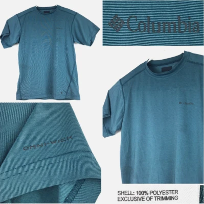 Columbia Hombre Pequeño? Camiseta activa a micro rayas verde azulado oscuro (36 pulgadas en el pecho) Foto 1 de 4
