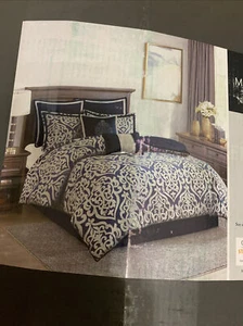 MADISON PARK Eliot Jacquard 7Pc. Comforter Set, King, Navy and Gray - Picture 1 of 6