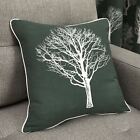 Contemporary Fusion Floral Woodland Trees Bottle Green Filled Cushion
