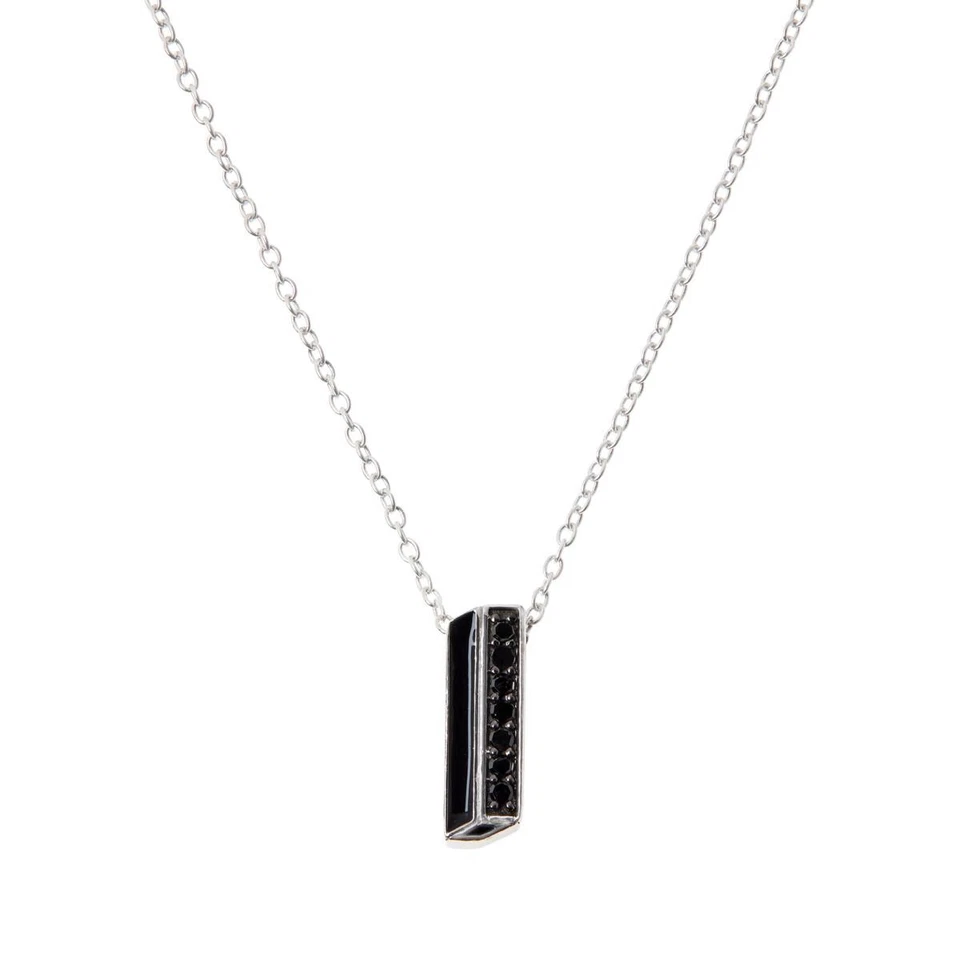 Colar pingente inicial de diamante negro real "I" em prata esterlina 1/4 ctw - Imagem 1 de 1