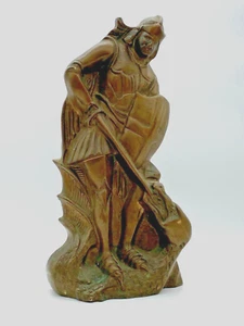 Vintage Massive Cast Bronze Medieval Knight Mantel place Ornament Figurine Door - Picture 1 of 12