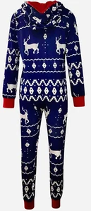 Tipsy Elves Unisex Fair Isle Blue Jumpsuit Christmas Reindeer Fleece Size 2XL - Picture 1 of 5