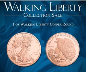 1 OZ GSM Walking Liberty Eagle .999 COPPER BU ROUND COIN MADE IN USA - Picture 1 of 4