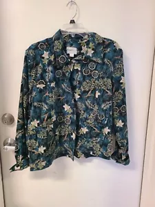 Christopher & Banks Stretch "Blue w/Bicycles and Leaves" Jacket - SZ. L - Picture 1 of 5