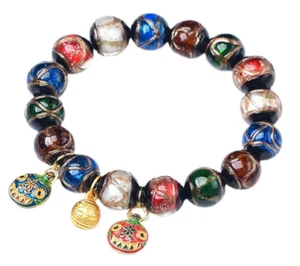 Buddha Stones 5 Elements Gold Swallowing Beast Family Charm Liuli Glass Bead Luc - Picture 1 of 2