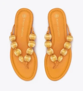 Tory Burch CAPRI BEADED LEATHER SANDAL Orange Size 7  (New) $298 - Picture 1 of 5