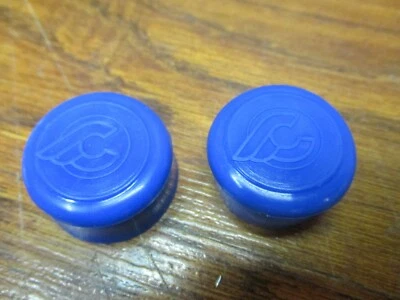 NOS ORIGINAL CINELLI LOGO  ROAD RIKE HANDLEBAR WRAP TAPE END CAP SET - BLUE (2) - Image 1 of 2