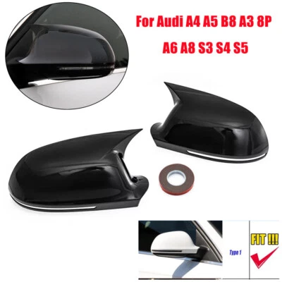 2X Gloss Black Horn Style Mirror Cover For Audi A3 A4 B8 A5 A6L A8L RS6 S8 Q3 - Image 1 of 4