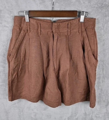 Pantalones Cortos Free People Calla Mezcla de Lino Plisados Tiro Alto Marrón Necana Para Mujer’s 10 Foto 1 de 4