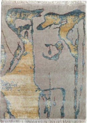 Modern 2 x 3 Hand Knotted Rug for Kids Teens Wool Bamboo Silk Handmade 60x90 cm - Image 1 of 4