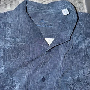 Tommy Bahama Herren Seide Camp Hemd Blau Blumen Streifen Relaxed Fit Größe Large - Bild 1 von 8
