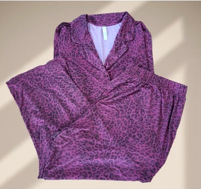 Sleep by Cacique Womens Pajama 2-Piece PJ Set Purple Animal Print Size 26/28 - Image 1 of 4