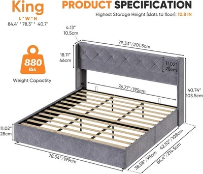 Современная кровать-платформа с подъемом и изголовьем с крылом - Изображение 1 из 4