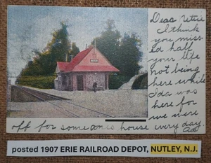 posted 1907 ERIE RAILROAD DEPOT, NUTLEY, NEW JERSEY. Postcard LITHO COLOR - Picture 1 of 2